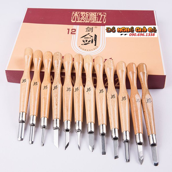Bộ Đục Gỗ Nhật Bản 12 Lưỡi Dao Khắc Gỗ Cầm Tay Dụng Cụ Điêu Khắc Làm Tranh Tượng Gỗ Nghệ Thuật