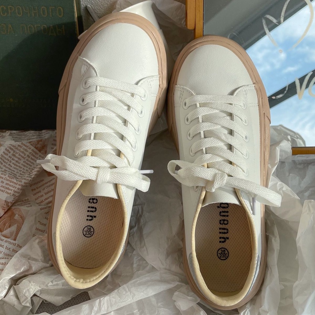 Giày Thể Thao Vải Canvas Phối Da Đế Dày Phong Cách Retro Cho Nữ