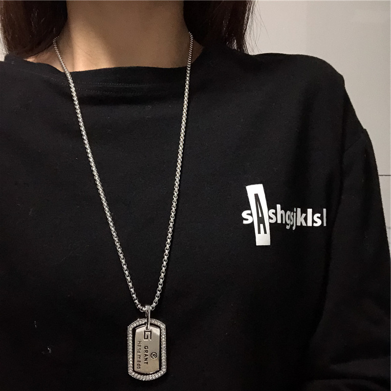 Dây chuyền mặt hình chữ cái đính đá thời trang Hàn Quốc phong cách hip hop cá tính cho nam