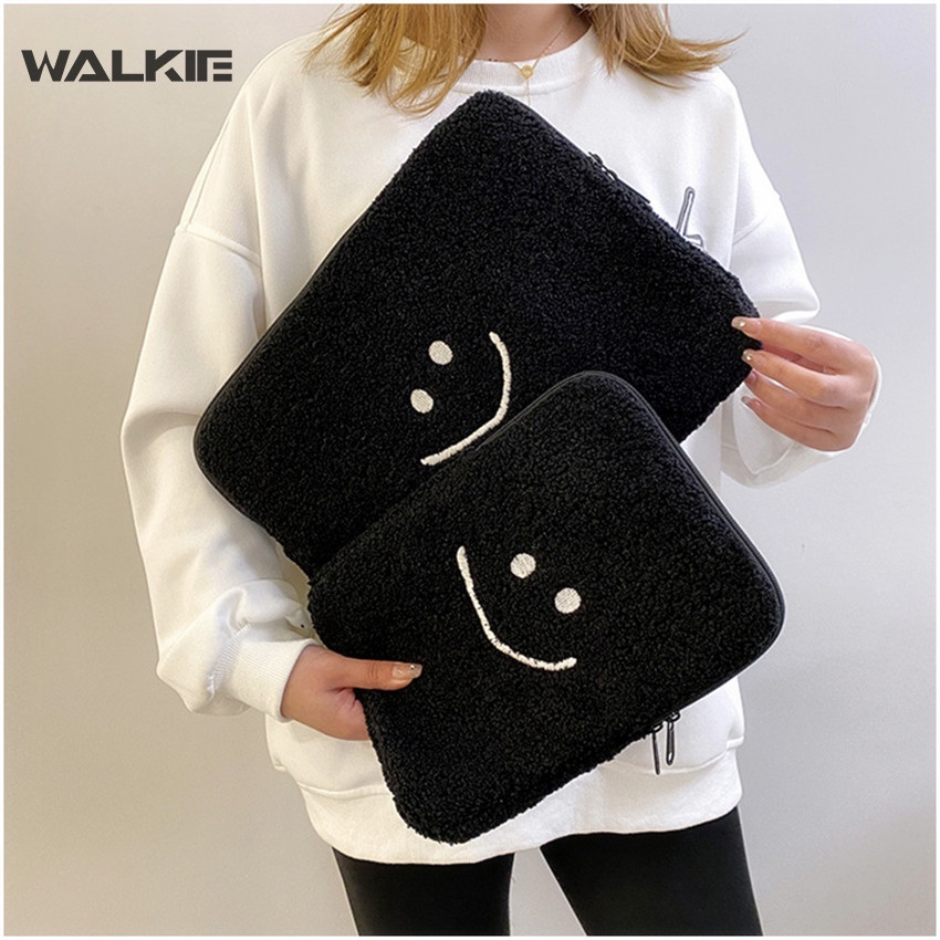 Túi Đựng Bảo Vệ Máy Tính Bảng Huawei MacBook Air Mac Ipad Pro 9.7 10.8 13.3'' 11 13 inch Vải Lông Hình Mặt Cười Dễ Thương