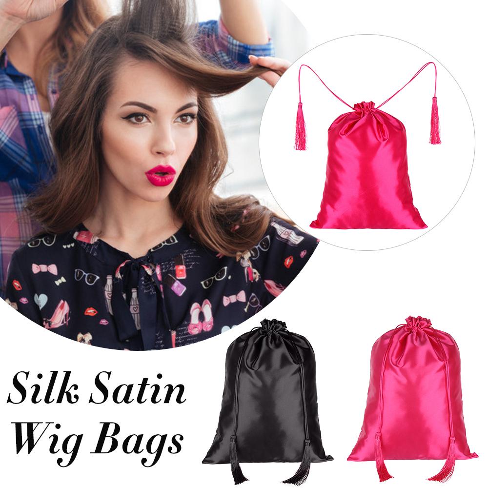 Túi Đựng Tóc Giả Bằng Lụa Satin Màu Sắc Đỏ Hồng Có Dây Rút