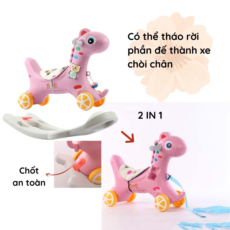 Ngựa bập bênh cho bé có bánh xe kiêm chòi chân AIQ 2 in 1 phát nhạc vui nhộn, xe bập bênh cho bé vận động