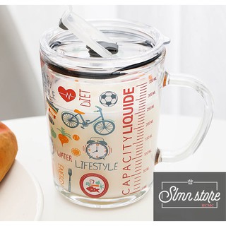 Ly thủy tinh chia vạch 350ml hình NGỘ NGHĨNH,cốc chịu nhiệt 130° có nắp(tặng ống hút),ly pha sữa[ngẫu nhiên]