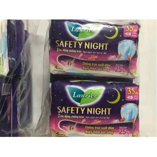 LỐC 4 GÓI BVS BAN ĐÊM LAURIER SAFETY NIGHT 35CM ( GÓI 4 MIẾNG )