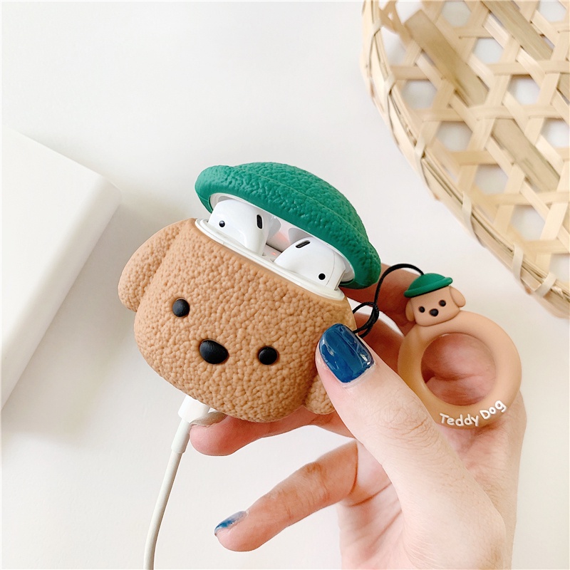 Vỏ bảo vệ hộp sạc tai nghe SPRISE kiểu chú chó có móc khóa dễ thương thích hợp cho Airpods Pro 1/ 2