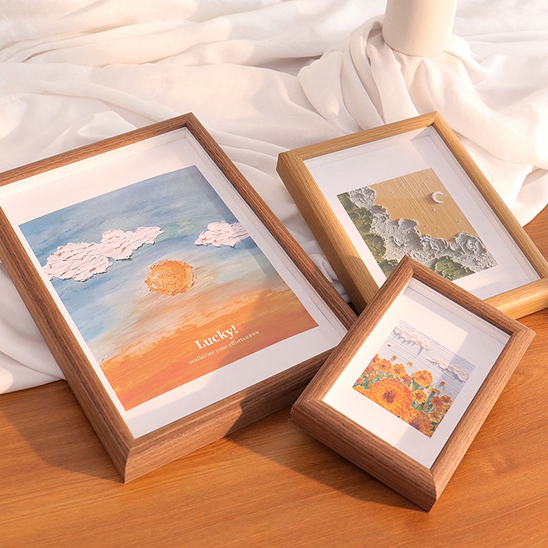 Bắc Âu Khung ảnh Gỗ Rắn 6 Inch / 7 Inch / 8 Inch / 10 Inch Khung ảnh Bảng Ba Chiều Khung ảnh đăng Nhập Màu Treo Tường