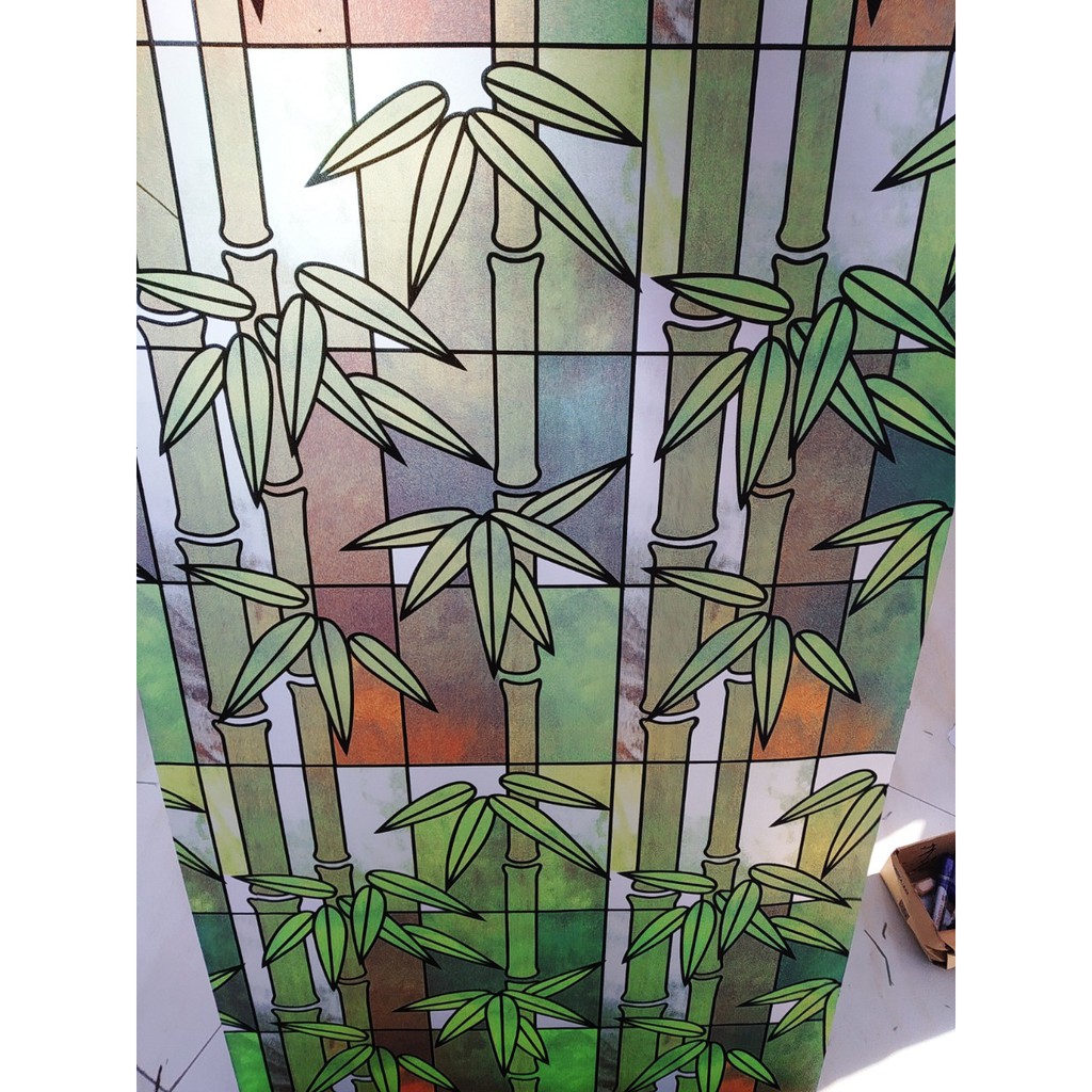 Decal dán kính khổ 45cm trúc xanh cổ điển keo sẵn bóc dán