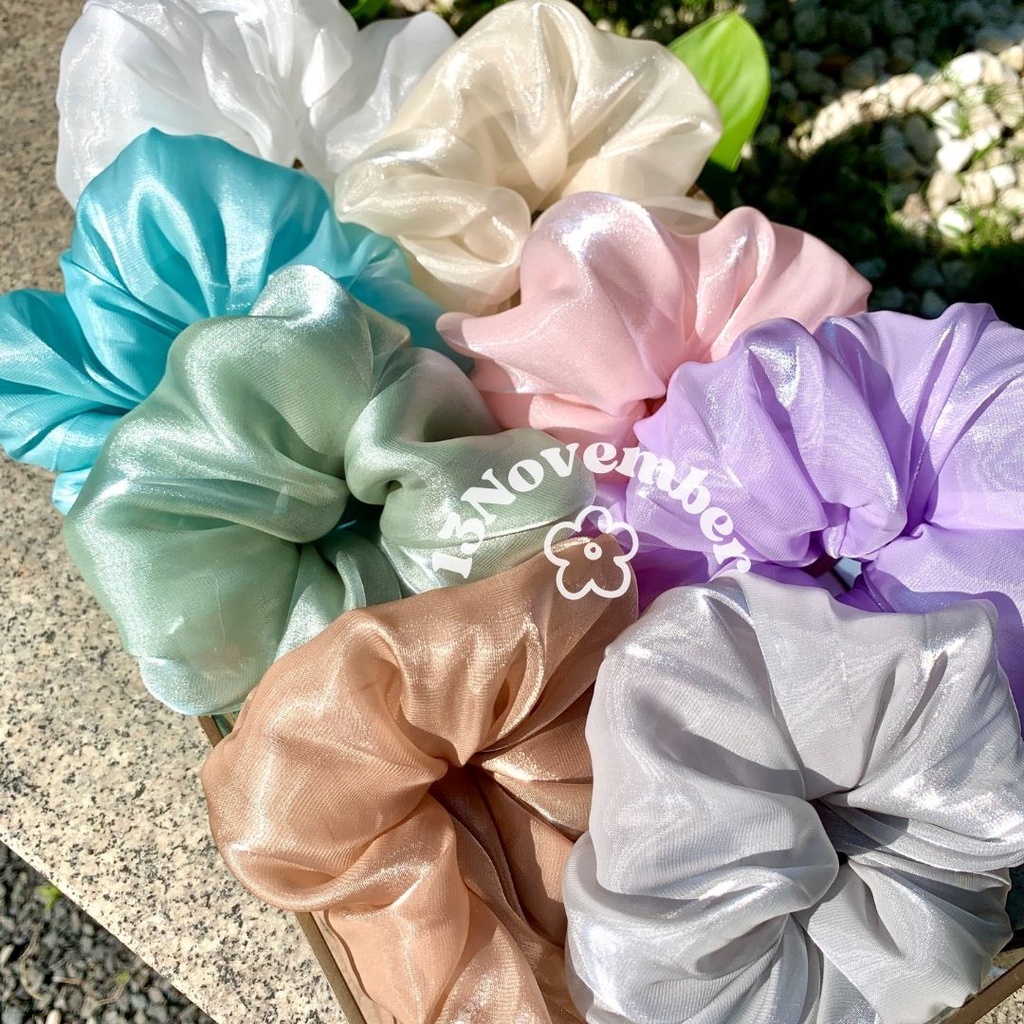 Cột Tóc Vải Scrunchies Organza Cao Cấp Pastel Dễ Thương Size To Lớn Ánh Dạ Trơn Bóng Hàn Quốc Hot Trend