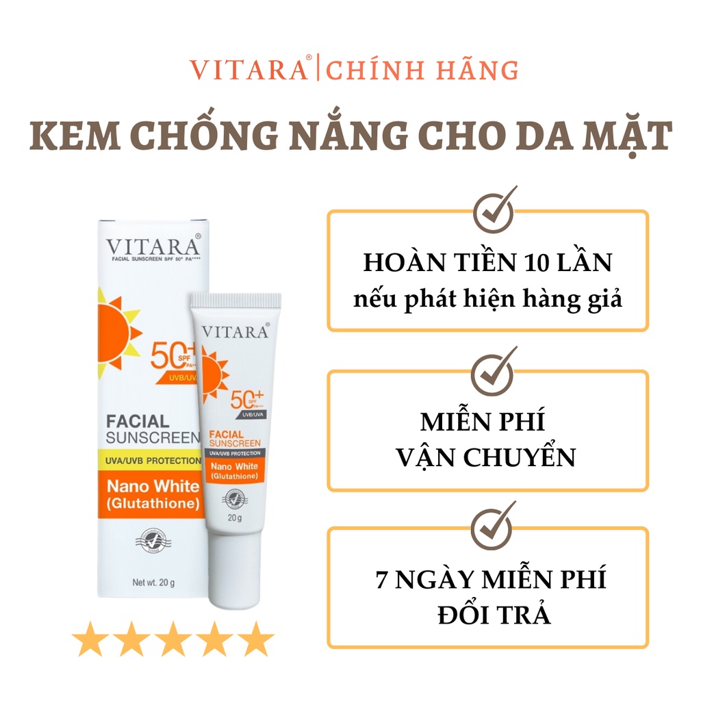 Kem chống nắng Vitara Facial Sunscreen SPF50 PA++, chống nước, làm trắng da, ngăn ngừa cho nám, tàn nhang 20g