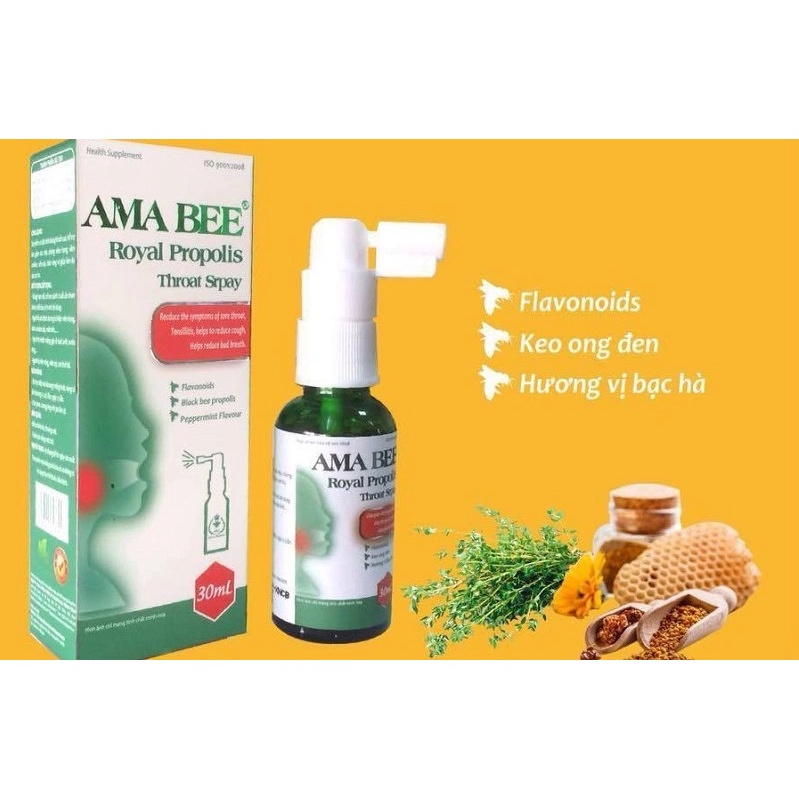 Xịt keo ong AMABEE Royal Propolis Spray -Giảm ho hiệu quả , giảm đau họng, amidan cấp,  mãn tính , giảm hôi miệng , vm r