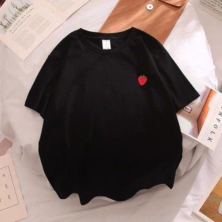 Áo phông hình quả dâu đen trắng cute [FREESHIP] Áo unisex, áo đôi,áo thun nam nữ đen trắng from rộng, vải cotton xịn