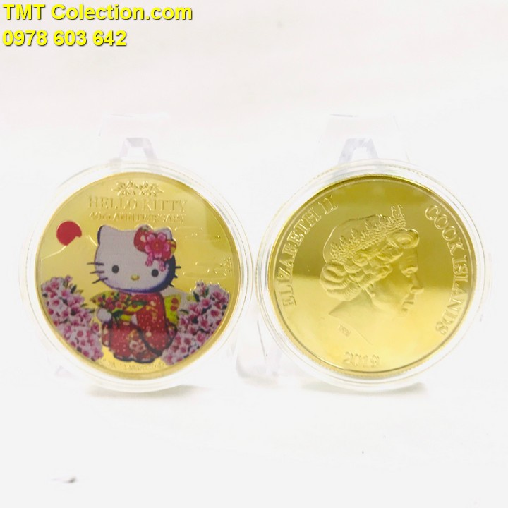 Xu kỷ niệm Mèo Kitty Vàng Dùng để sưu tầm, giải trí trang trí bàn sách, bàn làm việc - TMT Collection - SP005312