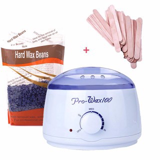 Combo nồi nấu sáp wax lông pro 100 + + 1 lọ mỡ trăn + 10 que gỗ wax + 2 gói sáp hạt đậu cao cấp