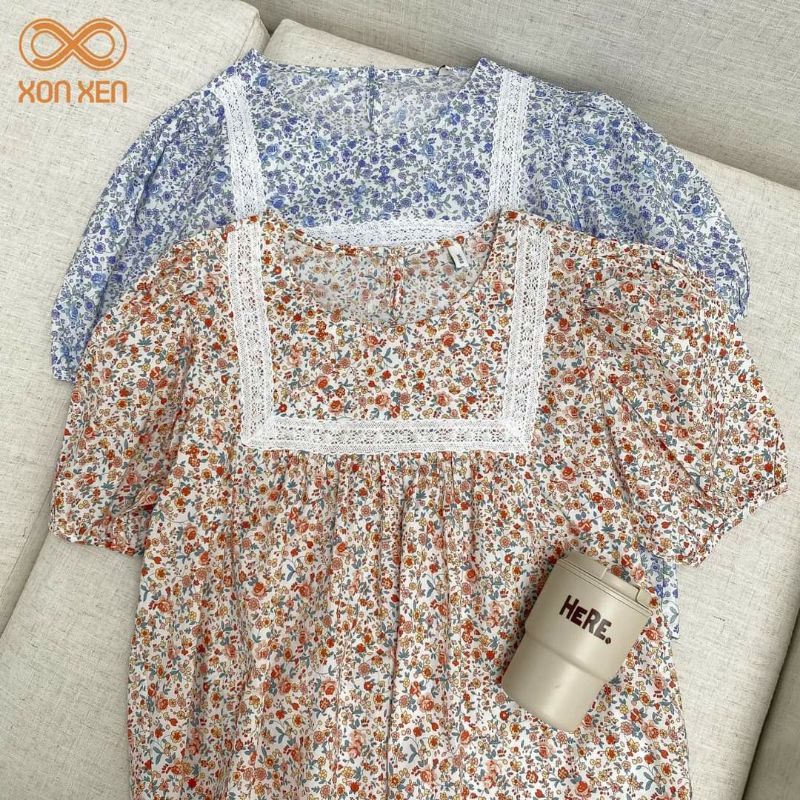 Áo kiểu nữ áo kiểu hoa nhí ren tay phồng style bánh bèo XONXEN SHOP freesize mã 253