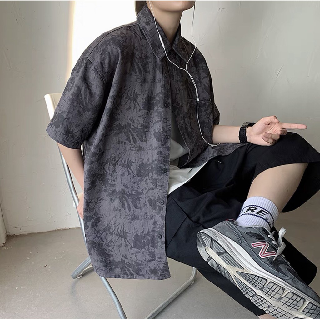 ÁO SƠ MI NGẮN TAY DÁNG RỘNG HỌA TIẾT ĐỘC LẠ CHO NAM