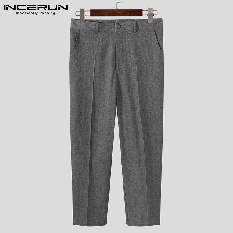 Quần Chino INCERUN Ống Suông Rộng Phối Nút Màu Trơn Thời Trang Cho Nam