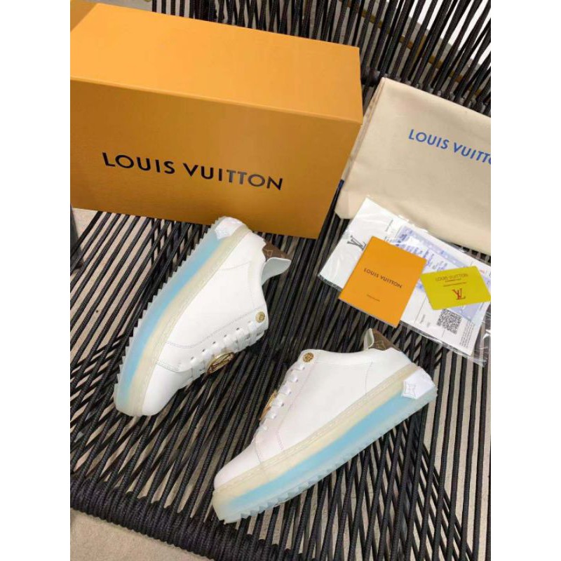 Giày trắng thể thao da bò cao cấp logo LV 2021