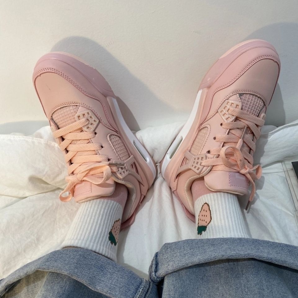 Oeggeo Giày Thể Thao Đế Bằng Thắt Dây Màu Hồng Cho Nữ