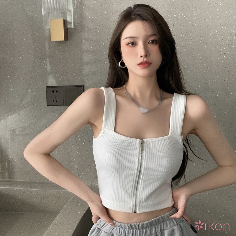 Áo Dệt Kim Hai Dây Dáng Ôm Màu Sắc Đơn Giản Có Khóa Kéo Thời Trang