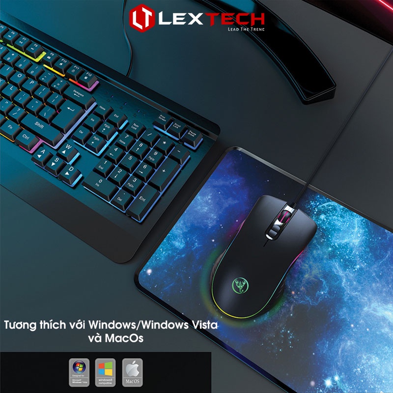 Chuột gaming máy tính có dây LexTech HXSJ 6400 DPI LED RGB 20 triệu click bền bỉ cho game thủ văn phòng laptop PC CA867