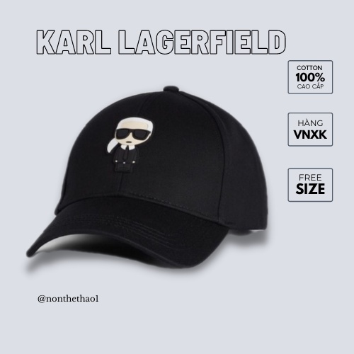 Mũ nón lưỡi trai KARL LAGERFIELD chất vải cotton Hàn Quốc cao cấp, logo cao su nổi 3D, màu đen, trắng