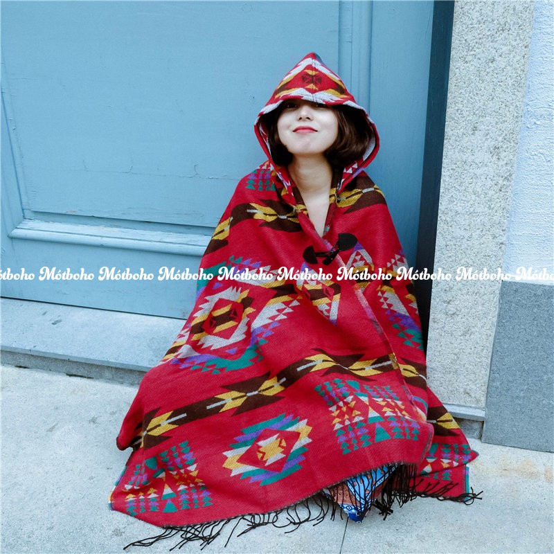 Khăn choàng kẻ có mũ, khuy cài đen | BigBuy360 - bigbuy360.vn