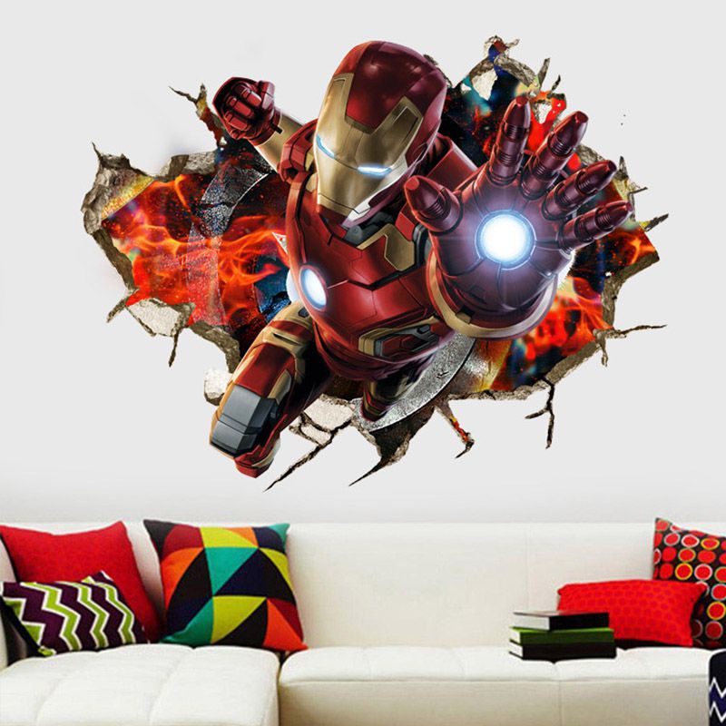 Decal dán tường Họa Tiết 3D Hình Siêu Anh Hùng Avengers Hoạt Hình Dùng Trang Trí Phòng Cho Trẻ Nhỏ