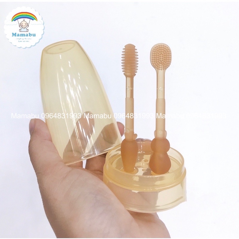Set Rơ Lưỡi Và Bàn chải Đánh Răng Silicone Cho Bé Từ 0 - 18 Tháng Siêu Mềm Cao Cấp Vệ Sinh Răng Miệng An Toàn Mamabu