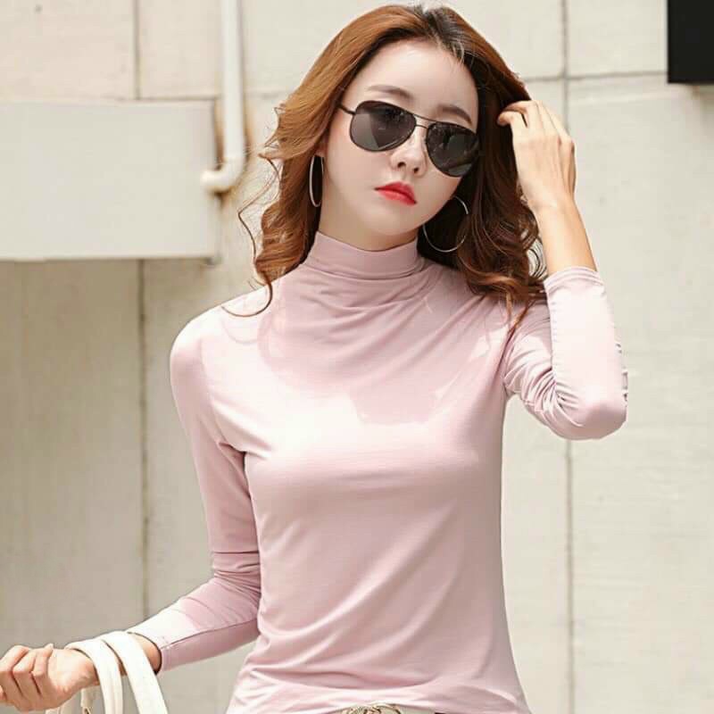 Áo thun áo giữ nhiệt Nữ lót Nỉ cổ 3 phân Chất Cotton co giãn Phong cách Hàn Quốc Trẻ Trung Năng Động