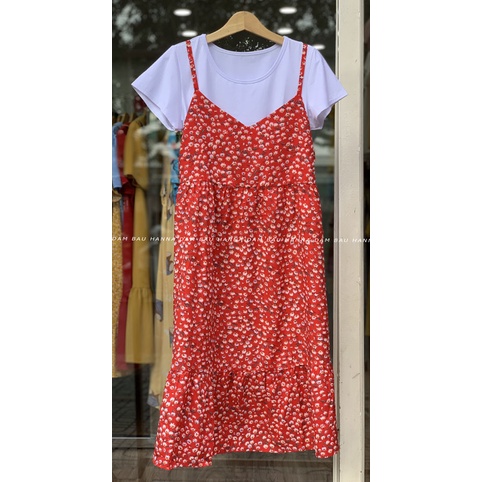 [SIZE 40-80KG] Đầm bầu yếm rời 2 dây dễ thương vải lụa mềm mát không nhăn có túi bên sườn dài qua gối có size 80kg