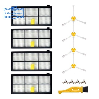 Set phụ kiện thay thế gồm 4 chổi và 4 bộ lọc cho máy hút bụi Irobot Roomba 800 900 Series 860 870 880 890 805 960 980