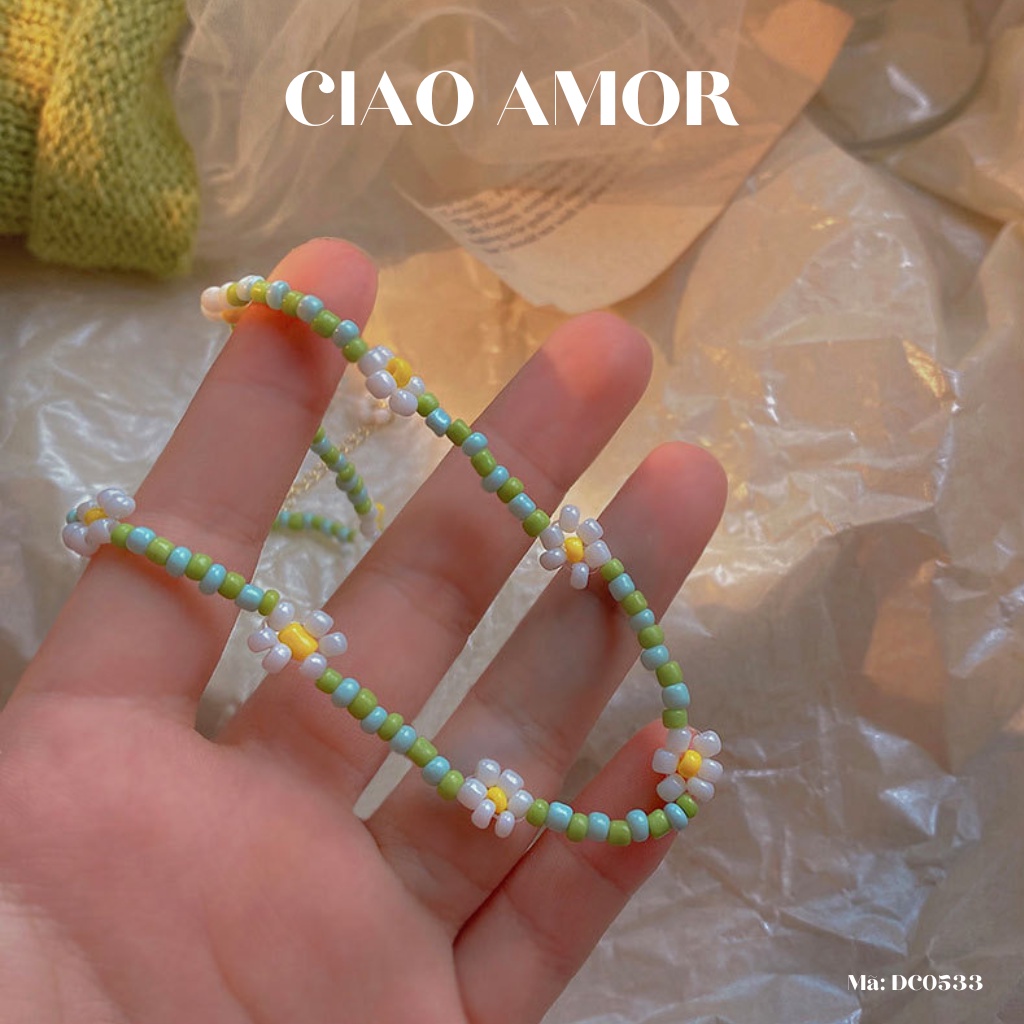 Dây chuyền, Vòng cổ nữ đính hạt hoa xanh dễ thương Trang sức Ciao Amor - DC0533