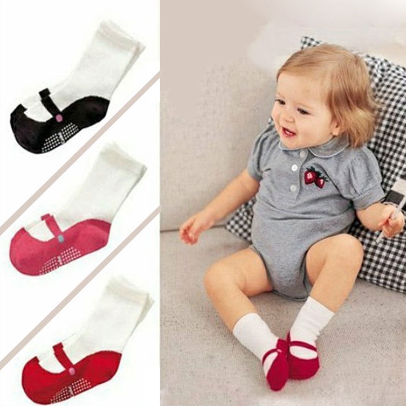 Set 3 Đôi Vớ Cotton Mềm Chống Trượt Cho Bé Gái Sơ Sinh Từ 3-18 Tháng Tuổi