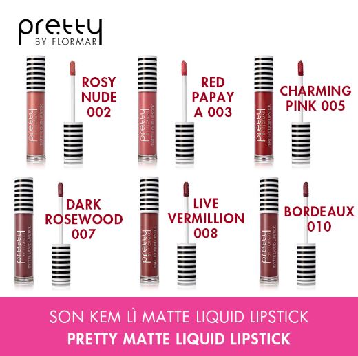 Son Kem Lì Pretty By Flormar 08 Live Vermillion 6.5ml Matte Liquid Lipstick