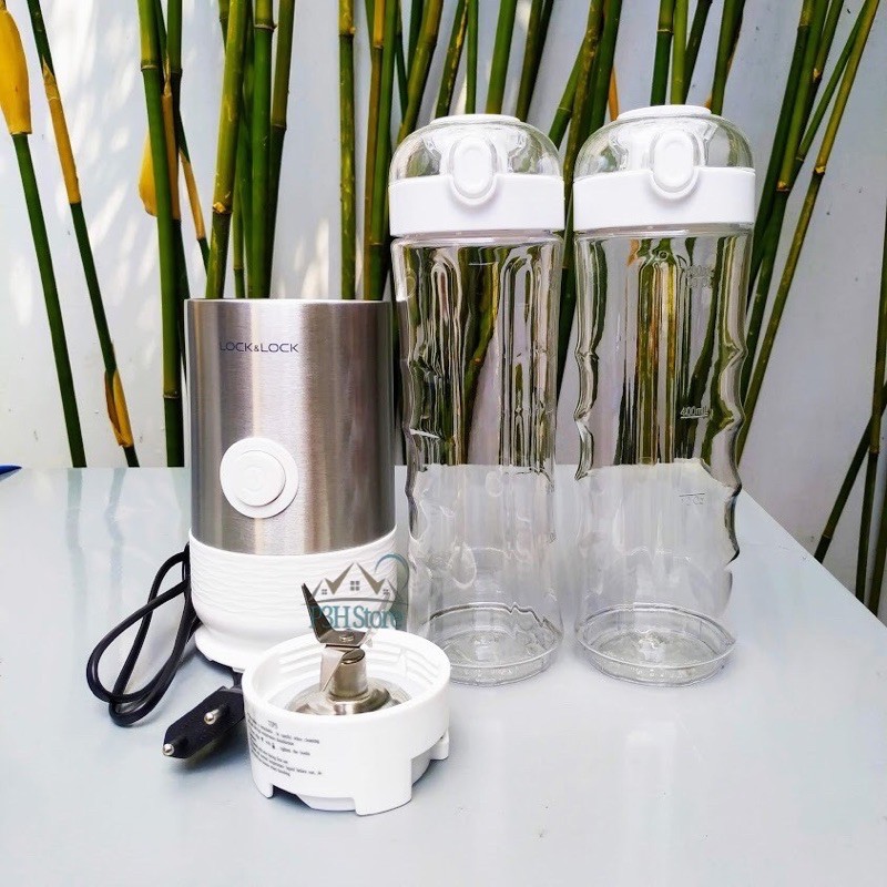 [thanh lí hàng trưng bày] Xay sinh tố MINI LOCK&amp;LOCK-EJM241-0.6L, 1 máy kèm 2 bình nhựa detox