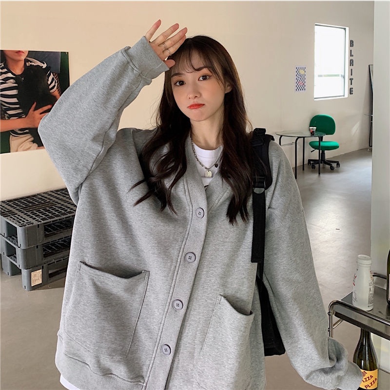 Áo Khoác Cardigan Dáng Rộng Phong Cách Hàn Quốc