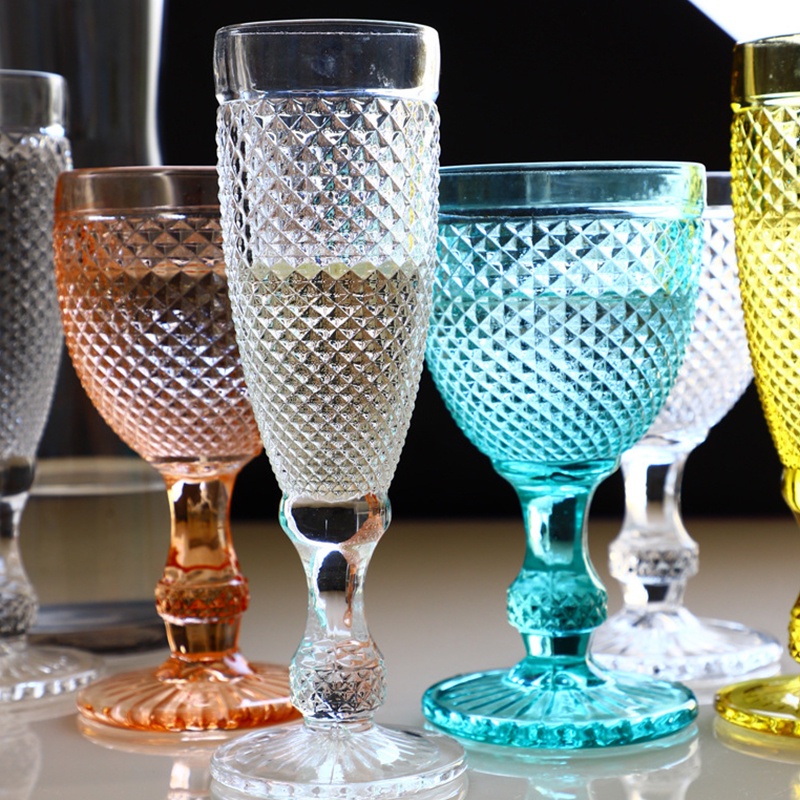 Ly rượu vang đỏ màu phong cách Châu Âu, ly ly, ly sâm panh, ly cocktail gia đình thủ công dập nổi, ly whisky quầy bar, ly trang trí đám cưới, quà sinh nhật