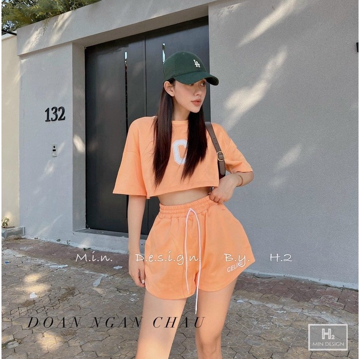Bộ mặc nhà croptop, set bộ nữ đi chơi dạo phố chữ C
