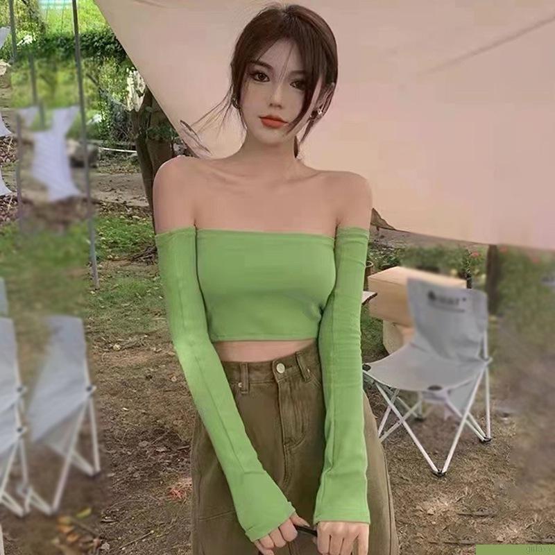 Áo thun croptop tay dài màu sắc đơn giản thời trang dành cho nữ