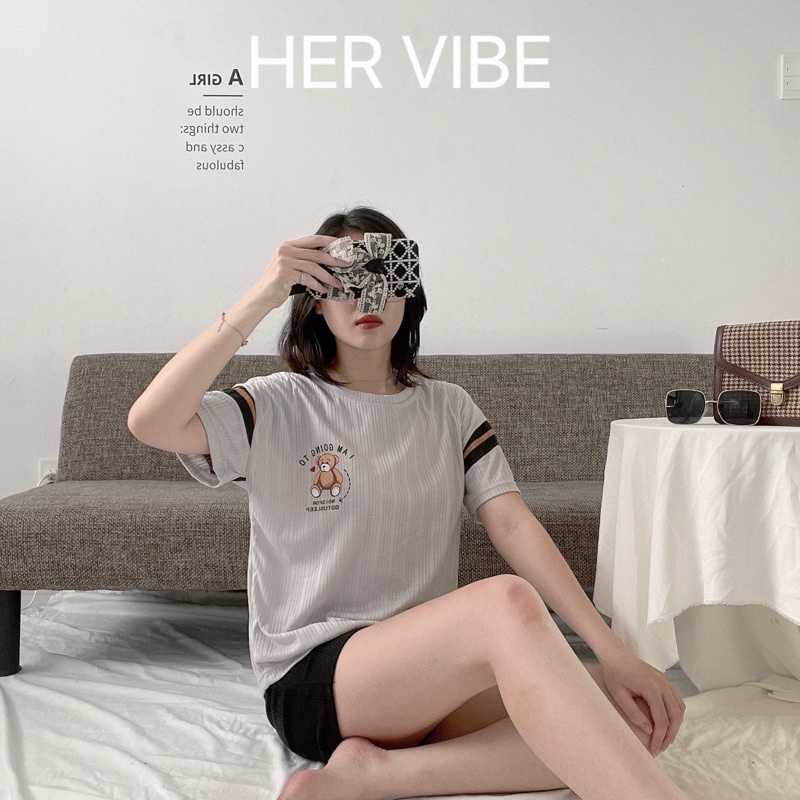 Bộ đồ ngủ nữ pijama cotton siêu thấm mồ hôi mát mềm thoải mái phối màu Hàn Quốc Her Vibe