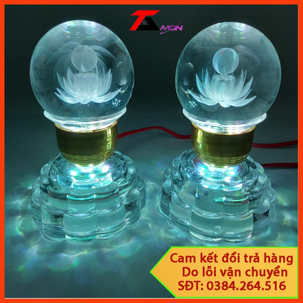 CẶP PHA LÊ HOA SEN ĐỂ THỜ, TRƯNG BÀY SÁNG NHIỀU MÀU CAO CẤP
