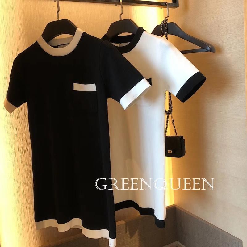 Dress women 2022 new French retro loose slim straight tube small fragrant wind ice silk knit skirt children summer