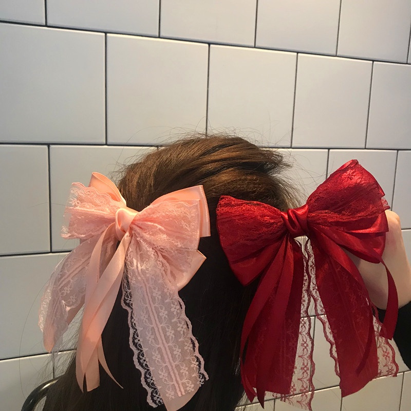 Kẹp tóc hình nơ phối ren xinh xắn phong cách hàn quốc