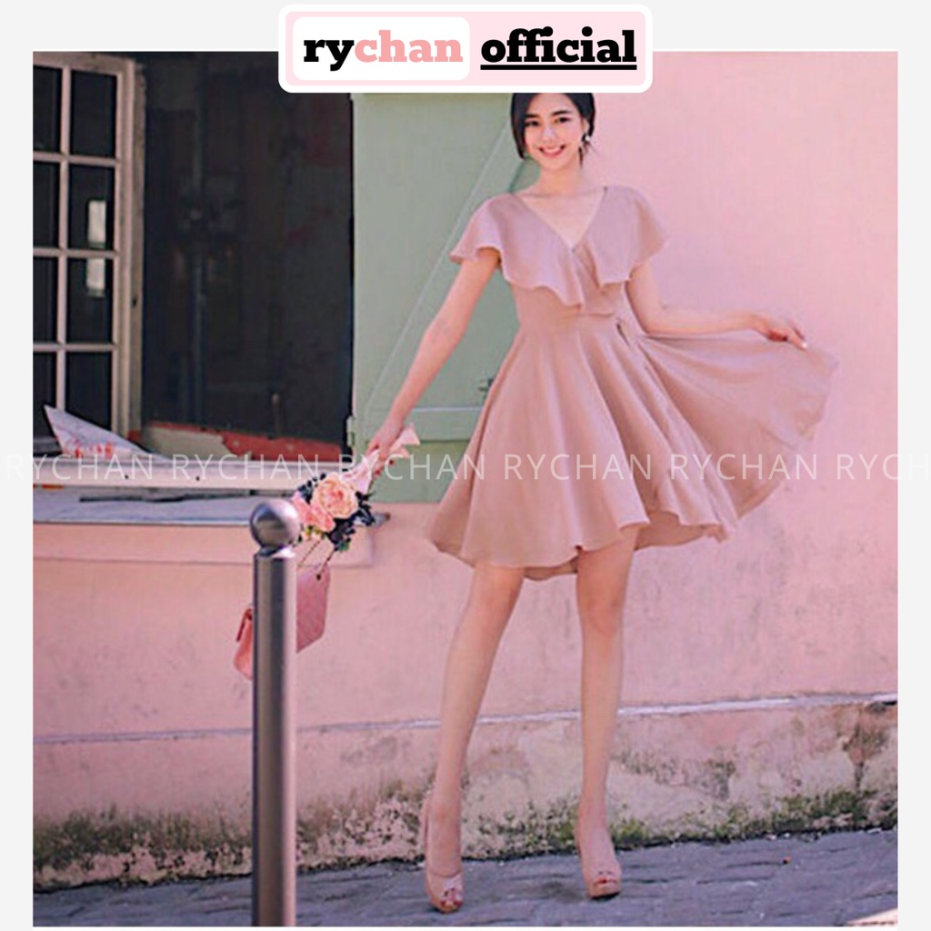 [ẢNH THẬT CUỐI] DX634 - Đầm Xòe Hồng Ruốc Phối Bèo Đắp Chéo