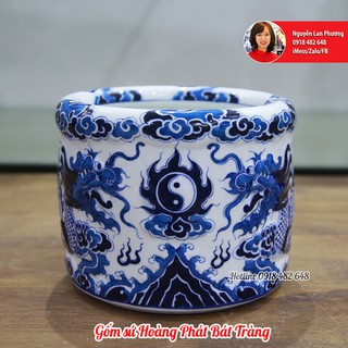 Bát hương rồng nổi 3D men lam, gốm sứ Bát Tràng | NHIỀU SIZE