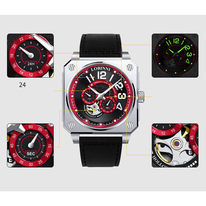 Đồng hồ nam chính hãng Lobinni L16065-1 ,Kính sapphire ,chống xước,Chống nước 50m dây da ,BH 24 tháng,Máy cơ (Automatic)