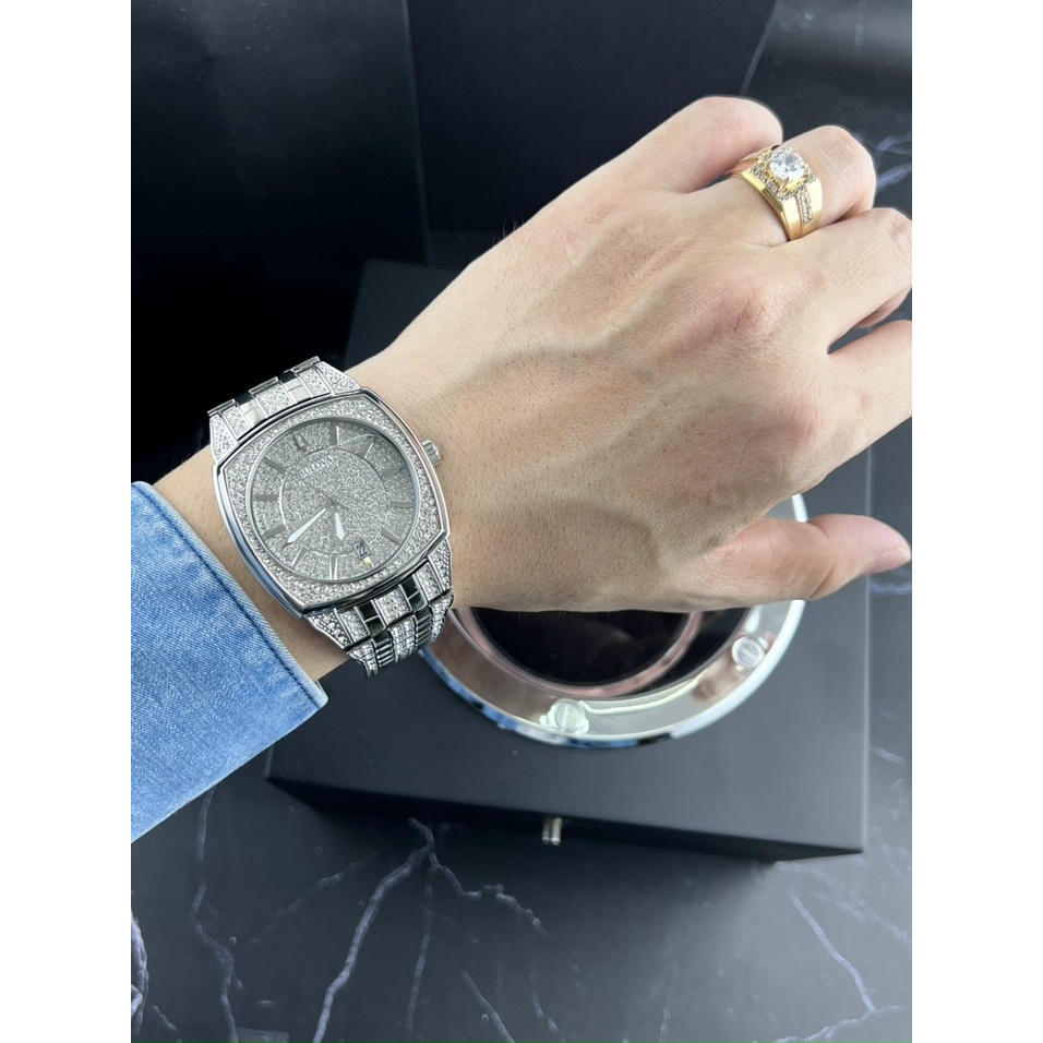 Đồng hồ nam Bulova 96c002 40mm máy Quartz chính hãng, full đá, mã vạch check code, tag giá đầy đủ