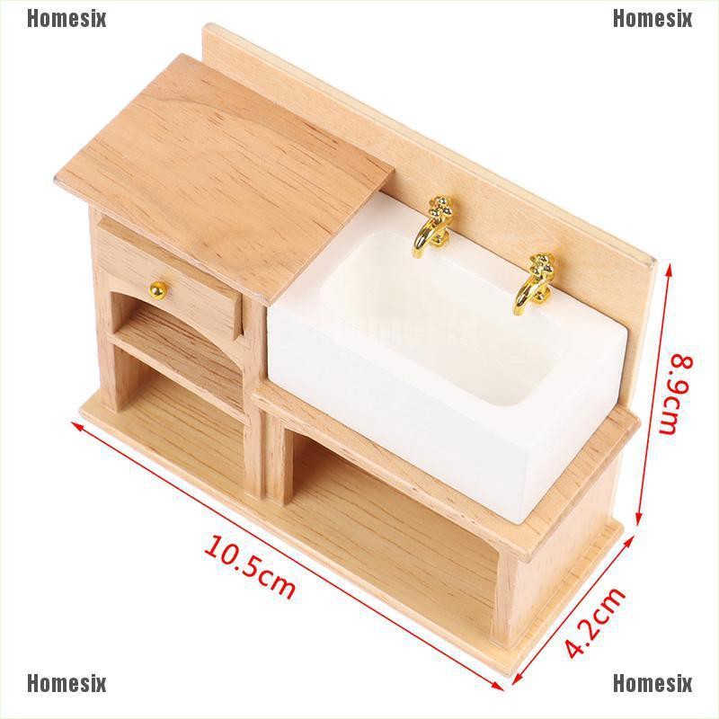 [HoMSI] 1/12 Miniature Wooden Wash Basin Cabinet with Ceramic Hand Sink for Dollhouse SUU