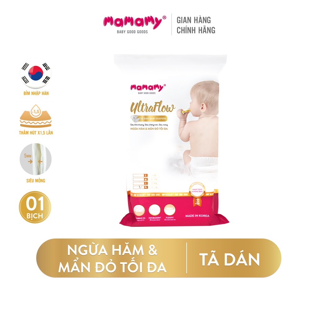 Combo 1 túi 3 miếng tã dán Mamamy Ultraflow nhập khẩu Hàn Quốc