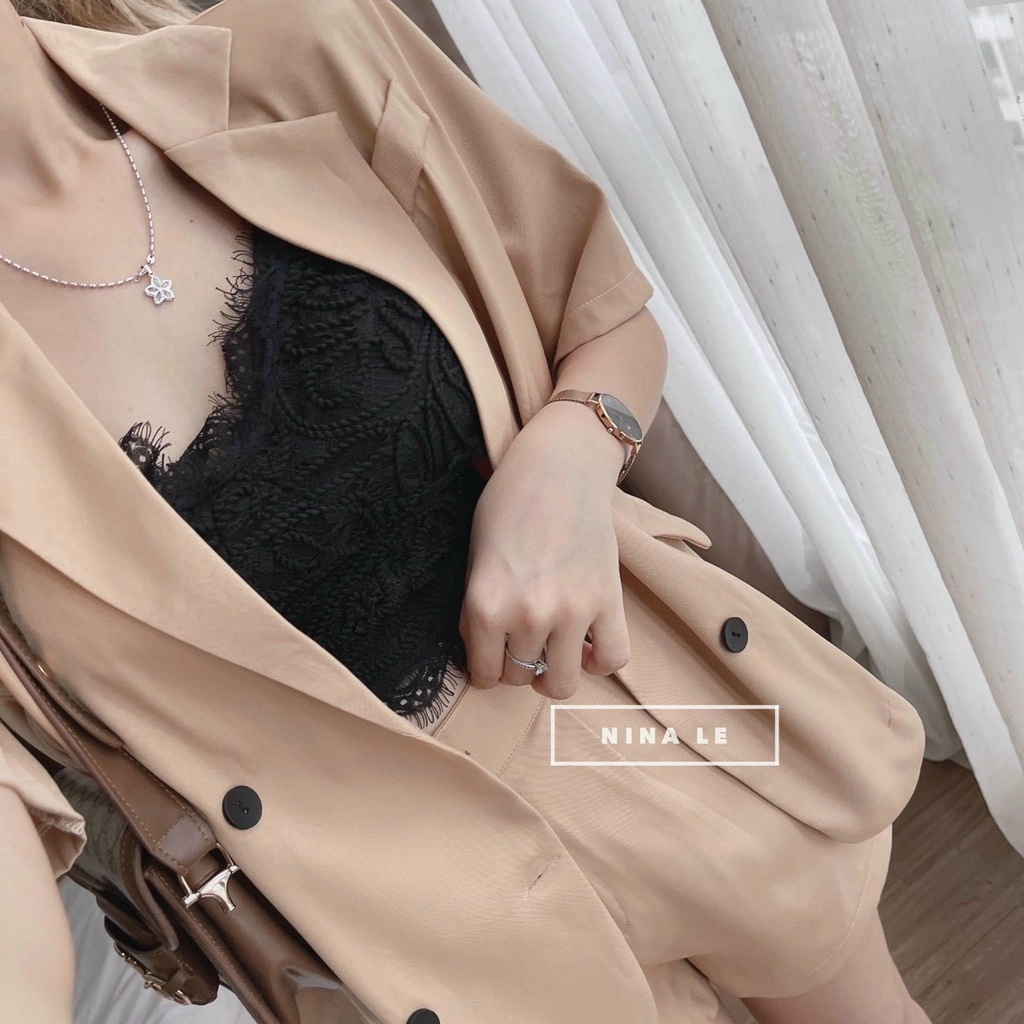 Sét Bộ Thời Trang Nữ Công Sở, Sét Bộ Vest Chất For Tay Ngắn Có Nút Không Kèm Áo Trong Mix Quần Short Cạp Cao